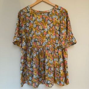 Hayden, Floral Babydoll Top, Women's Size Medium, Ruffle Sleeve